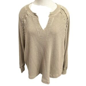 American Eagle Outfitters Waffle Knit V Neck Long Sleeve Top Tunic Beige XS